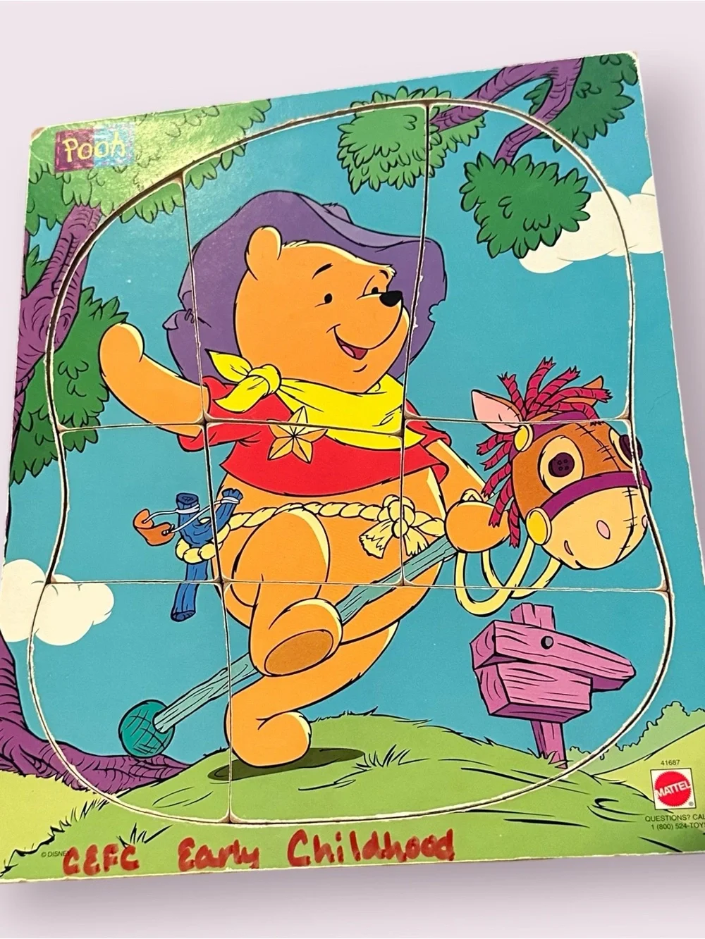 Vintage Mattel Winnie the Pooh Kids Wooden Puzzle Cowboy Western Theme
